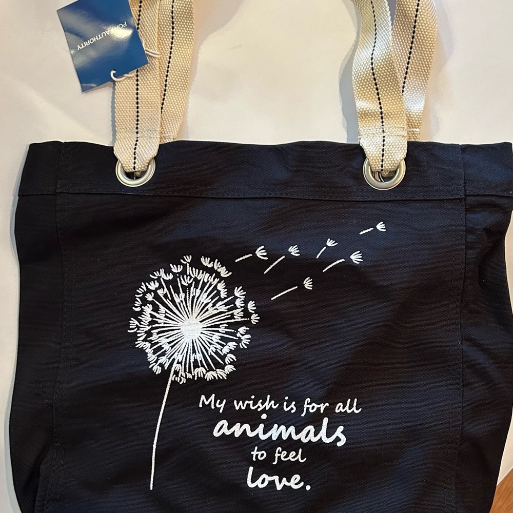 Black Canvas Tote Bag with Dandelion Print